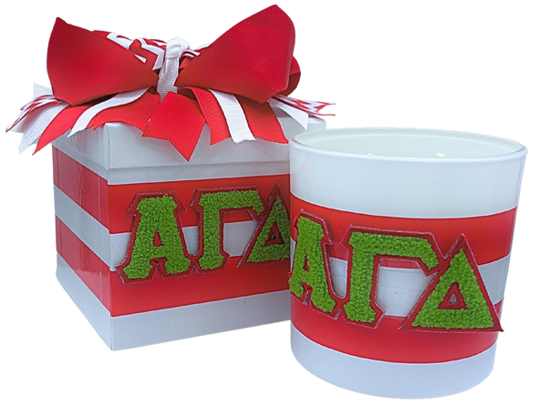 Sorority Greek Letter Candles with Chenille Patch