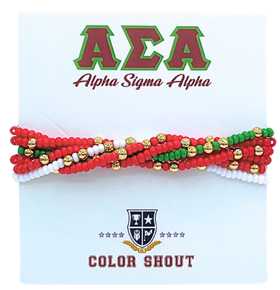 Alpha Sigma Alpha Colors Stack: Set of 6 Beaded Stretch Bracelets