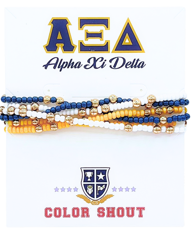 Alpha Xi Delta Colors Stack: Set of 6 Beaded Stretch Bracelets