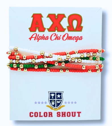 Alpha Chi Omega Colors Stack: Set of 6 Beaded Stretch Bracelets