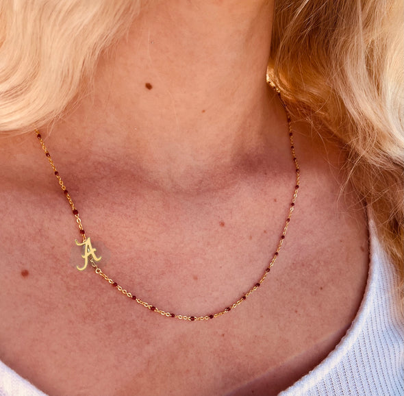 N201 - AL - The Alabama Necklace: Side Set A Logo Enamel Bead Necklace