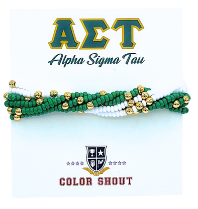 B201 AST-Alpha Sigma Tau Colors Stack: Set of 6 Beaded Stretch Bracelets