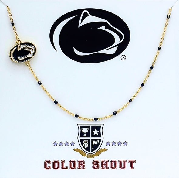 N201 - PST - Penn State University Logo Necklace: Side Set Lion Logo on Enamel Bead Necklace