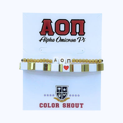 'I love' Alpha Omicron Pi Bracelet Stack