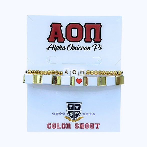 B202 AOP-'I love' Alpha Omicron Pi Bracelet Stack