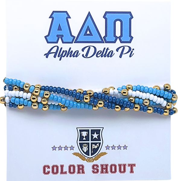 B201 ADP- Alpha Delta Pi Colors Stack: Set of 6 Beaded Stretch Bracelets