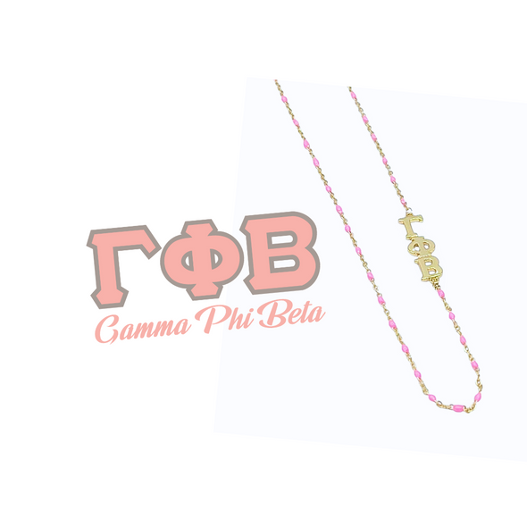 N201 GPB-The Gamma Phi Beta Necklace: Side Set ΓΦΒ Enamel Bead Necklace