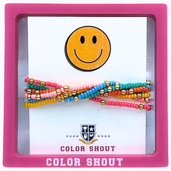 Holiday Happies Stack: Set of 6 Beaded Stretch Bracelets