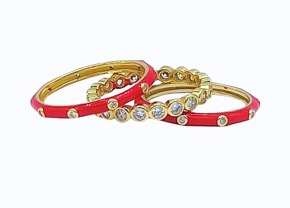 R206 AXO-Alpha Chi Omega Bezel & Enamel Stack Ring Set