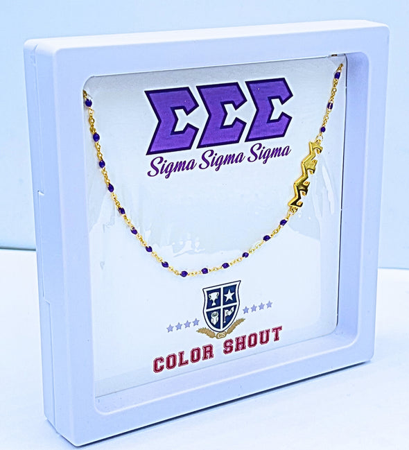 N201 SSS-The Sigma Sigma Sigma Necklace: Side Set Σ Σ Σ Enamel Bead Necklace