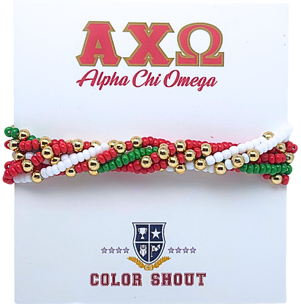 B201 AXO- Alpha Chi Omega Colors Stack: Set of 6 Beaded Stretch Bracelets