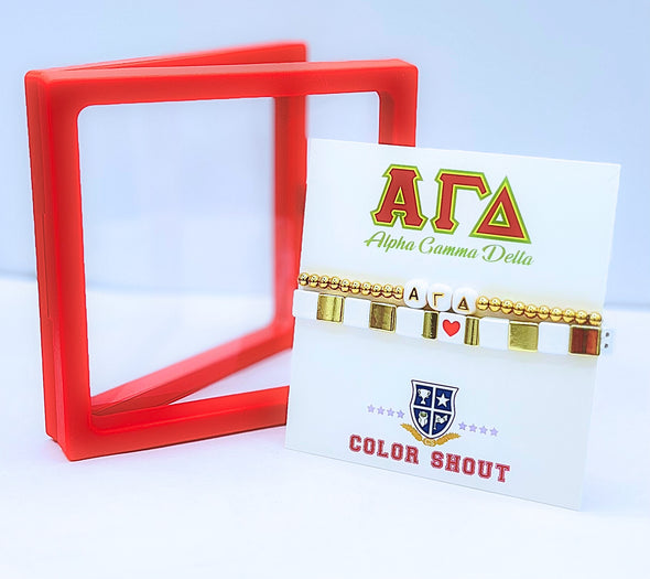 B202 AGD-'I Love' Alpha Gamma Delta Bracelet Stack