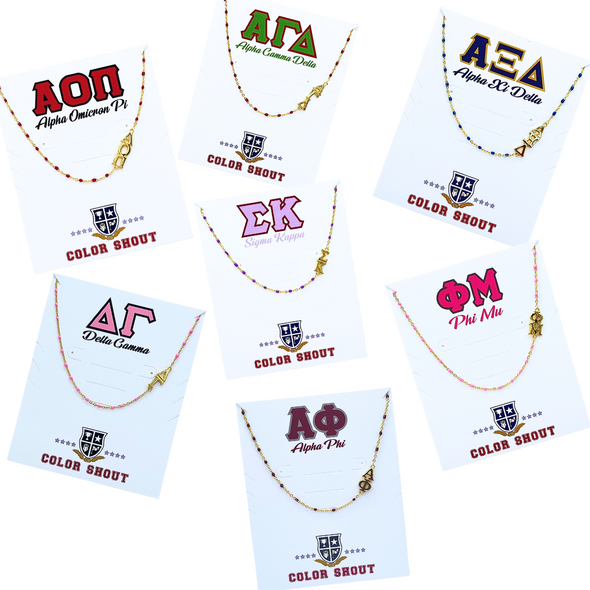 The Sorority Necklace: Side Set Greek letters on Enamel Bead Necklace