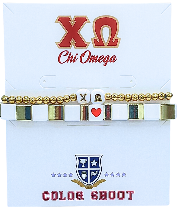 B202 XO-'I Love' Chi Omega Bracelet Stack