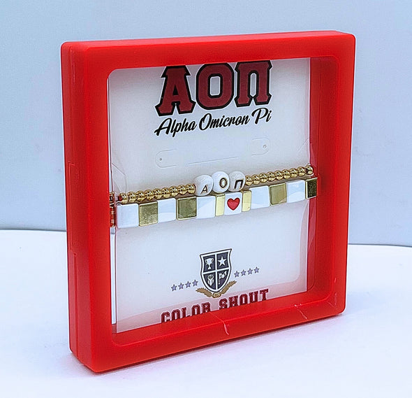 'I love' Alpha Omicron Pi Bracelet Stack