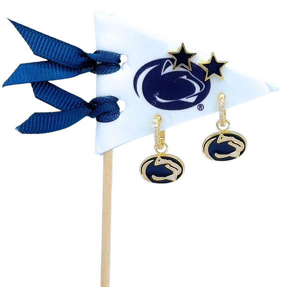 E203 - PENN : Penn State University Pennant Pair College Logo Earring Set