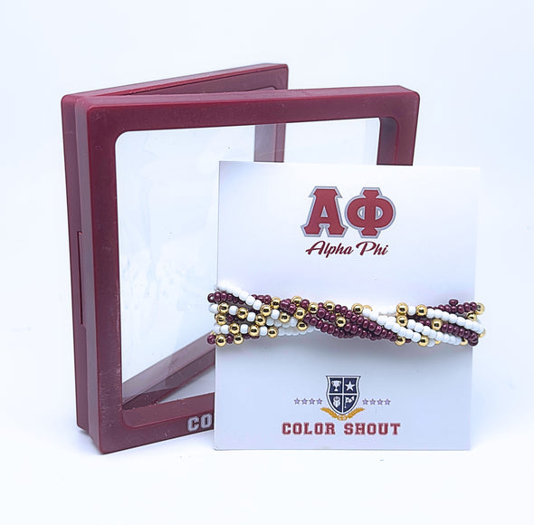 B201 AP-Alpha Phi Colors Stack: Set of 6 Beaded Stretch Bracelets