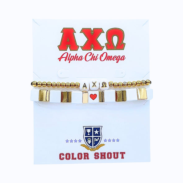 B202 AXO- 'I Love' Alpha Chi Omega Bracelet Stack