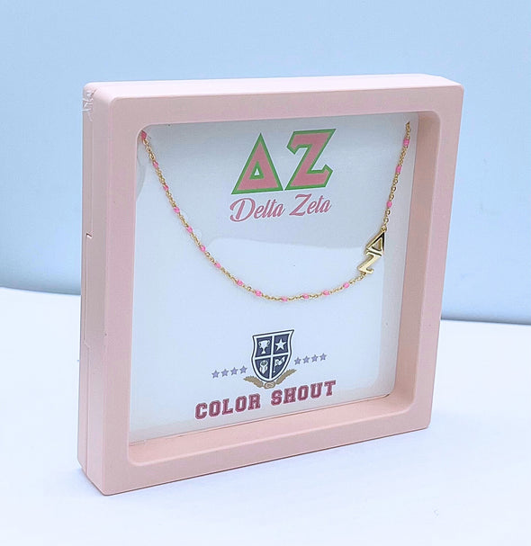 N201 DZ-The Delta Zeta Necklace: Side Set ΔΖ Enamel Bead Necklace