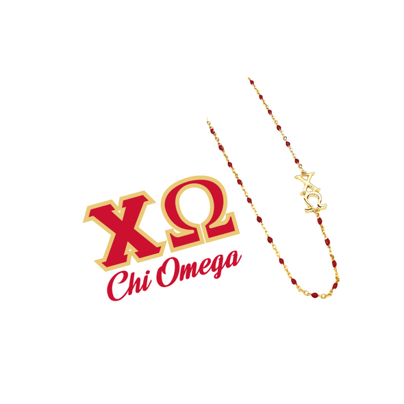 The Chi Omega Necklace: Side Set ΧΩ Enamel Bead Necklace