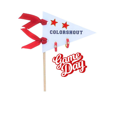 Game Day: Pennant Pair- Team Color Huggie Hoops + Star Stud Earrings on Pennant Flag
