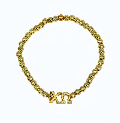 Sorority: Gold Beaded Bracelet with Greek Letters on Stretch Cord
