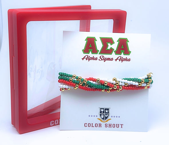 B201 ASA-Alpha Sigma Alpha Colors Stack: Set of 6 Beaded Stretch Bracelets