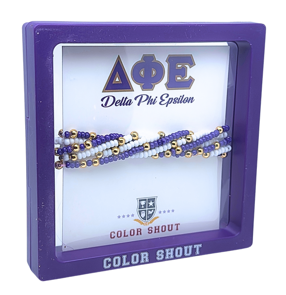 B201 DPE-Delta Phi Epsilon Colors Stack: Set of 6 Beaded Stretch Bracelets