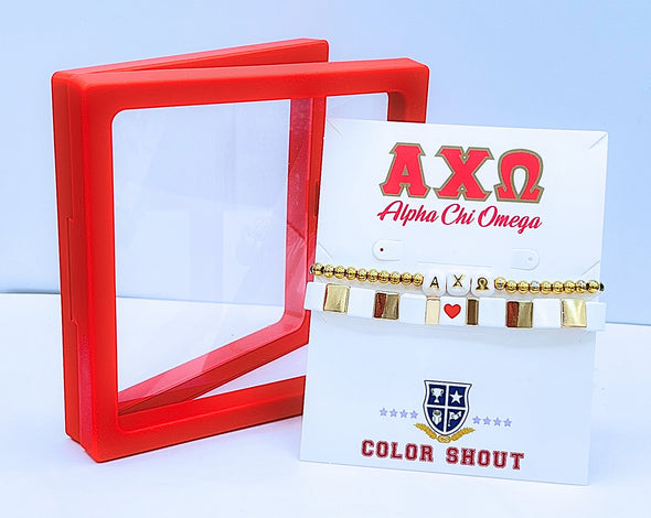 B202 AXO- 'I Love' Alpha Chi Omega Bracelet Stack