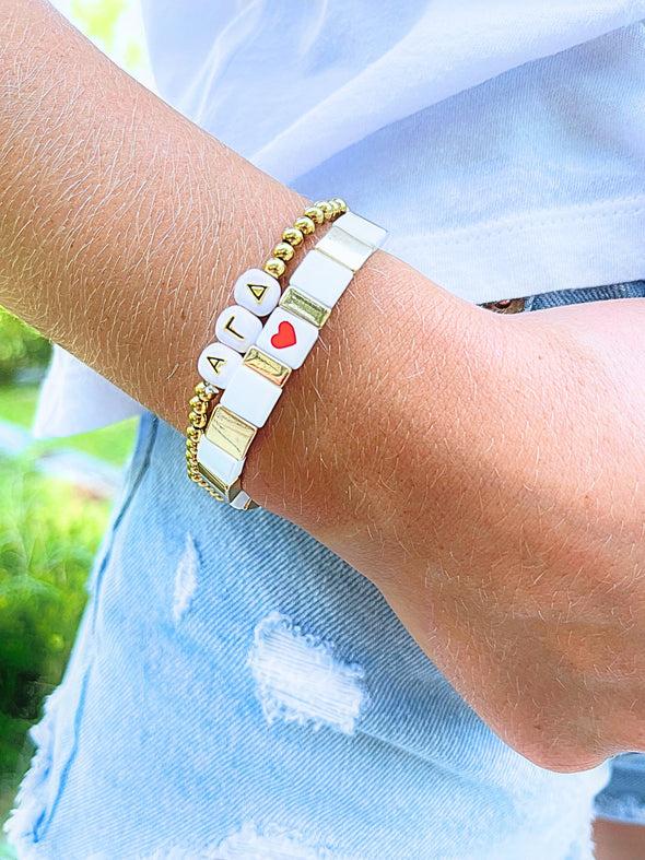 B202 AGD-'I Love' Alpha Gamma Delta Bracelet Stack