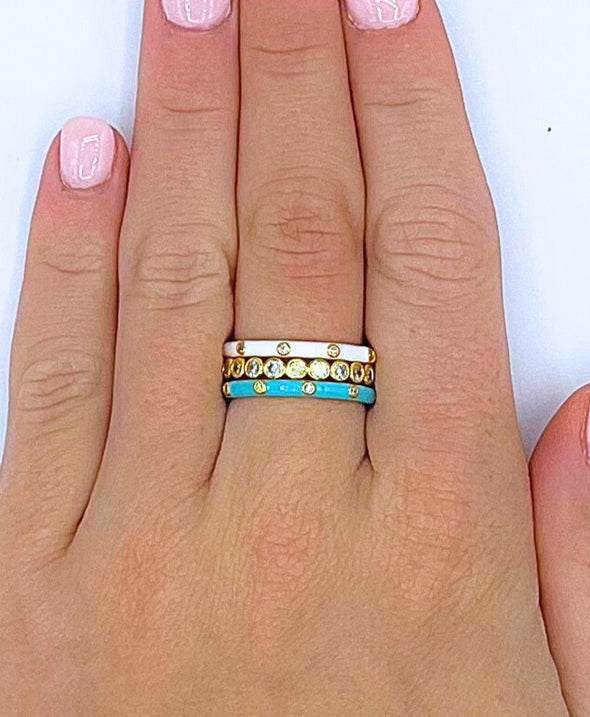 R206 ZTA-Zeta Tau Alpha Bezel & Enamel Stack Ring Set