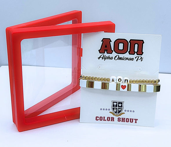 'I love' Alpha Omicron Pi Bracelet Stack