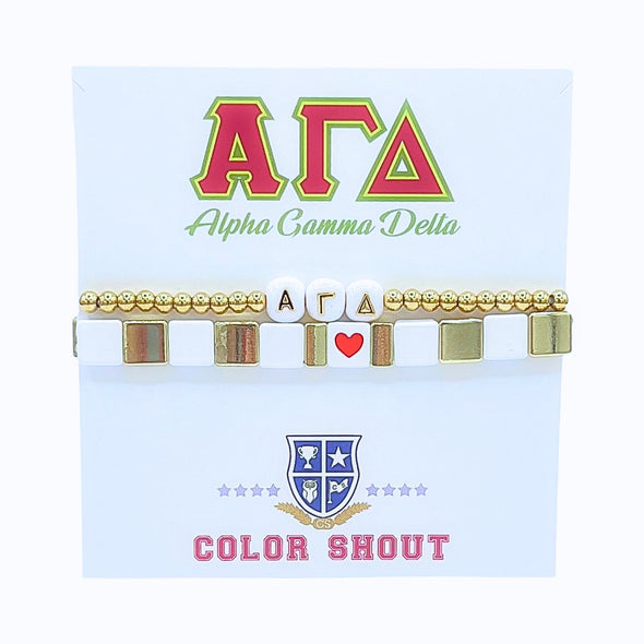 B202 AGD-'I Love' Alpha Gamma Delta Bracelet Stack