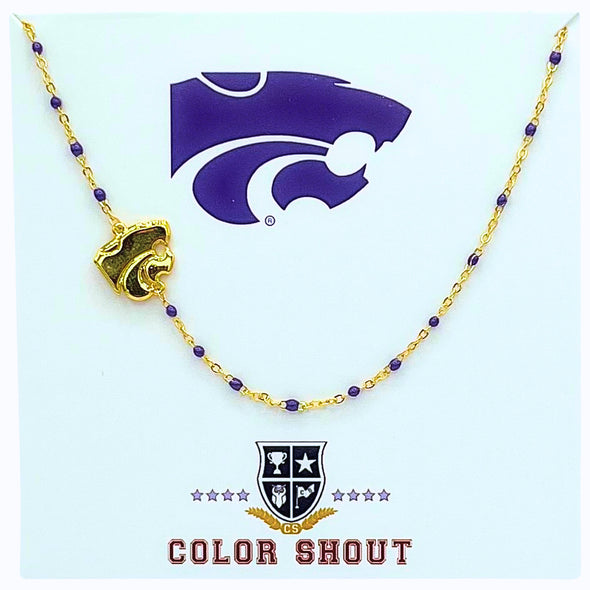 N201 KS-The K-State Necklace: Side Set Kansas State Enamel Bead Necklace