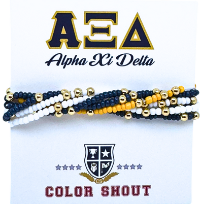B201 AXD-Alpha Xi Delta Colors Stack: Set of 6 Beaded Stretch Bracelets