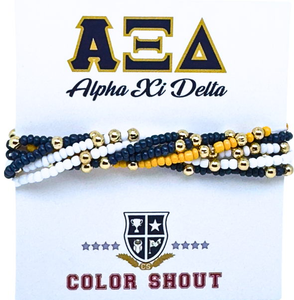 B201 AXD-Alpha Xi Delta Colors Stack: Set of 6 Beaded Stretch Bracelets