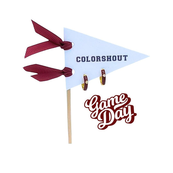 Game Day: Team Color Huggie Hoop Earrings on Pennant Flag