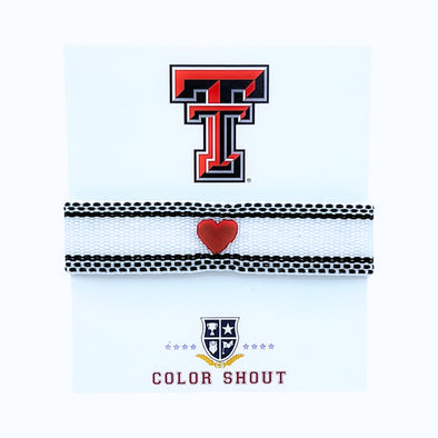 B204 TT-I love Texas Tech: Heart Spirit Band Tassel Bracelet