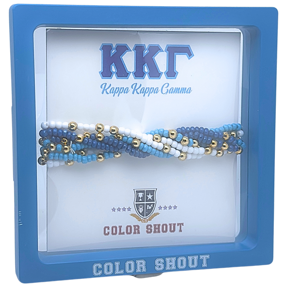 B201 - KKG-Kappa Kappa Gamma Colors Stack: Set of 6 Beaded Stretch Bracelets
