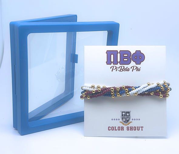 B201 - PBP-Pi Beta Phi Colors Stack: Set of 6 Beaded Stretch Bracelets