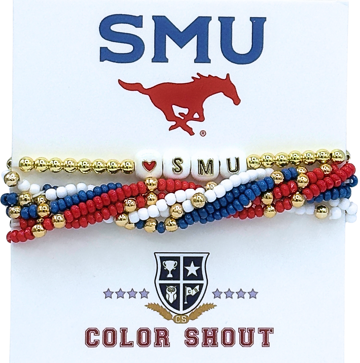 B209 - SMU, SMU 'Lucky 7' bracelet stack: Set of 6 Beaded Stretch Brac ...