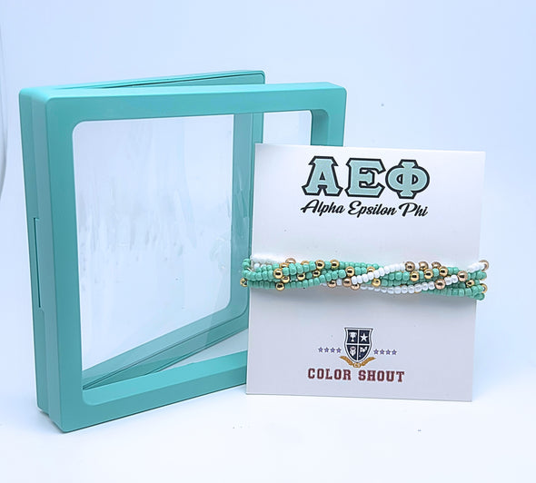 B201 AEP- Alpha Epsilon Phi Colors Stack: Set of 6 Beaded Stretch Bracelets