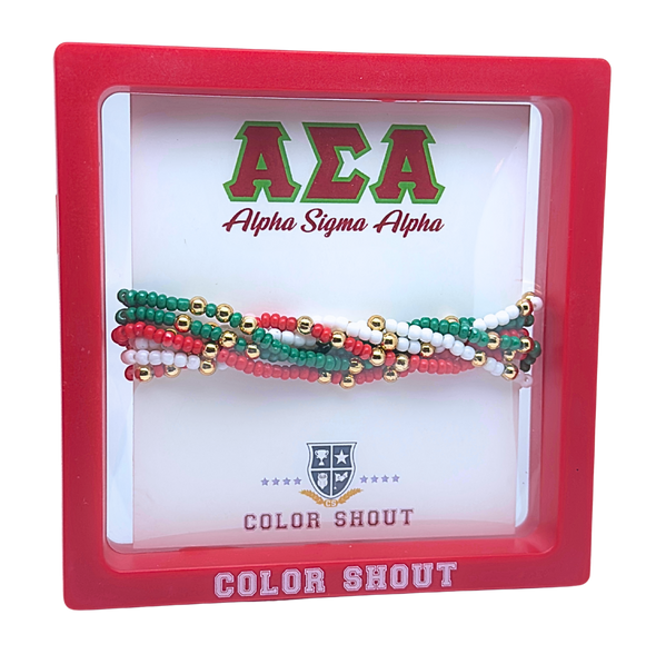 B201 ASA-Alpha Sigma Alpha Colors Stack: Set of 6 Beaded Stretch Bracelets