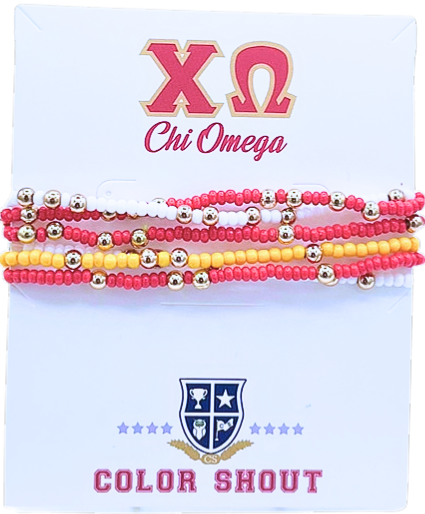 B201-Sorority Colors Stack: Set of 6 Beaded Stretch Bracelets