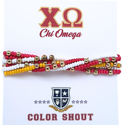 B201 XO-Chi Omega Colors Stack: Set of 6 Beaded Stretch Bracelets