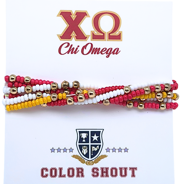 B201 XO-Chi Omega Colors Stack: Set of 6 Beaded Stretch Bracelets