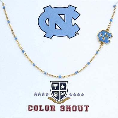 N201 UNC- University of North Carolina Logo Necklace: Side Set UNC Logo on Enamel Bead Necklace
