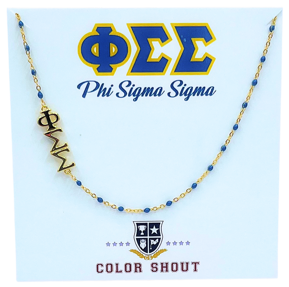 Phi Sigma Sigma Necklace: Side Set Φ Σ Σ Enamel Bead Necklace