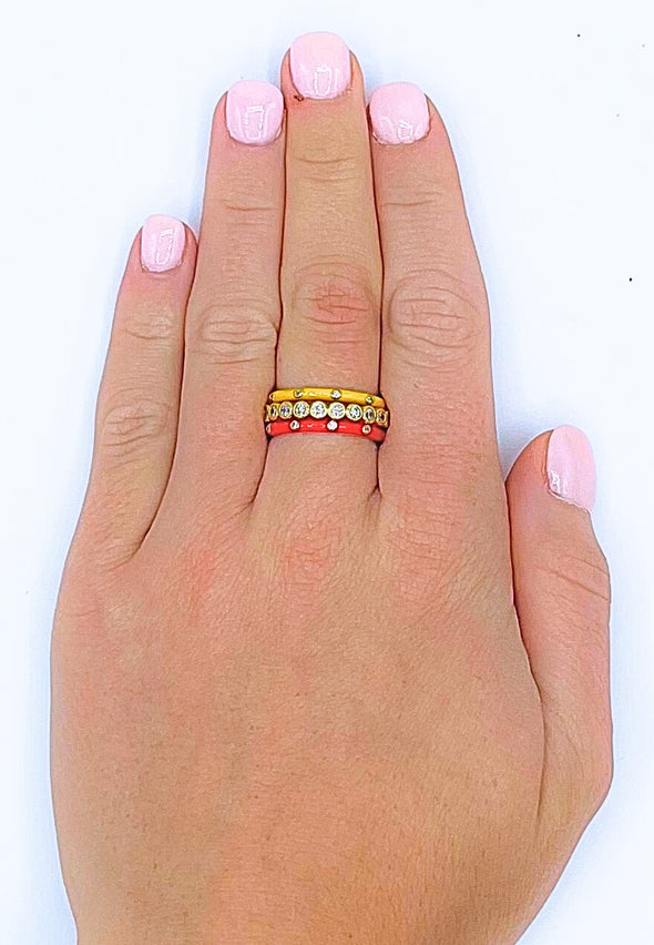 Chi Omega Bezel & Enamel Stack Ring Set