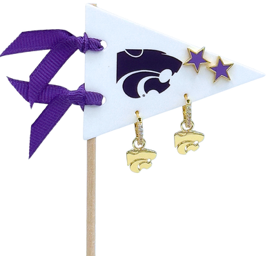 E203 KS-Kansas State Pennant Pair Earring Set